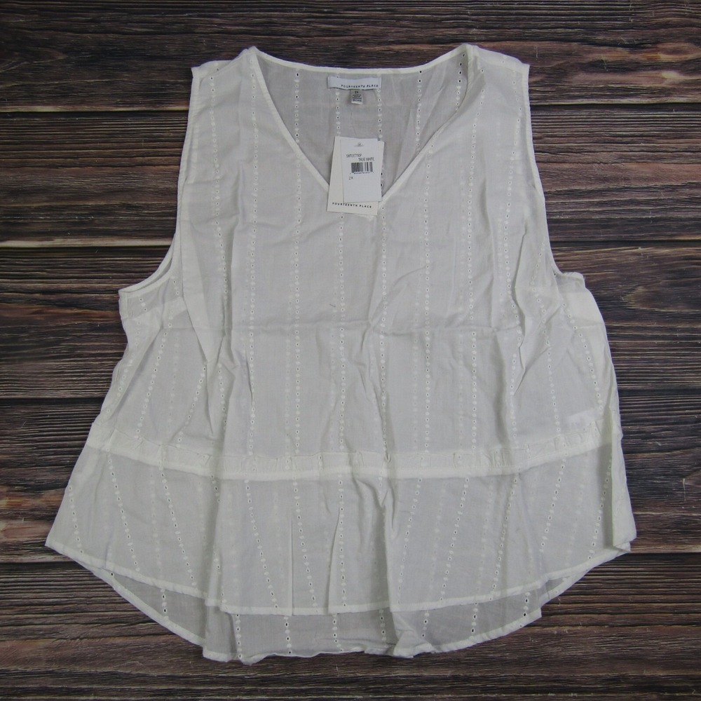 Fourteenth Place‎ NEW Womens Plus 2X White Sleeveless Top V Neck Blouse